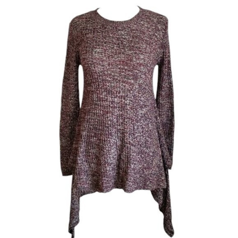Altar'd State Red & Gray Marled Boho Asymmetrical Sweater- Small, S